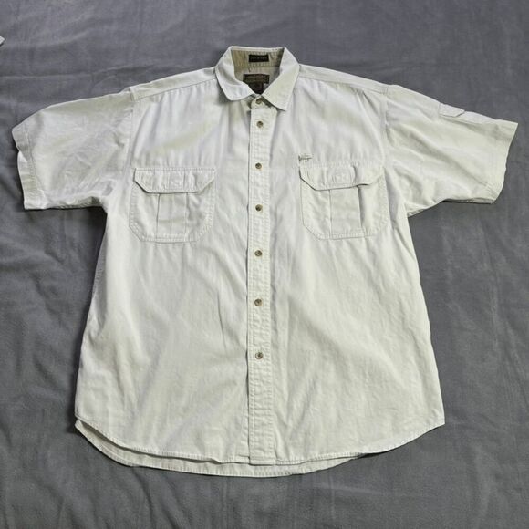 Vintage Eddie Bauer Mens‎ Shirt Size Large Light Khaki Rufton Twill Fly Fishing - Picture 1 of 8
